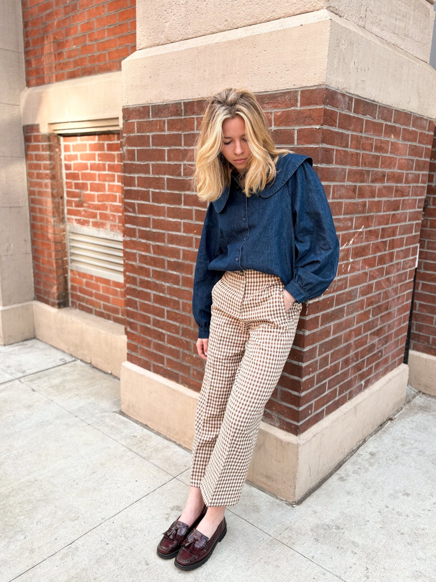 Pantalon vichy camel