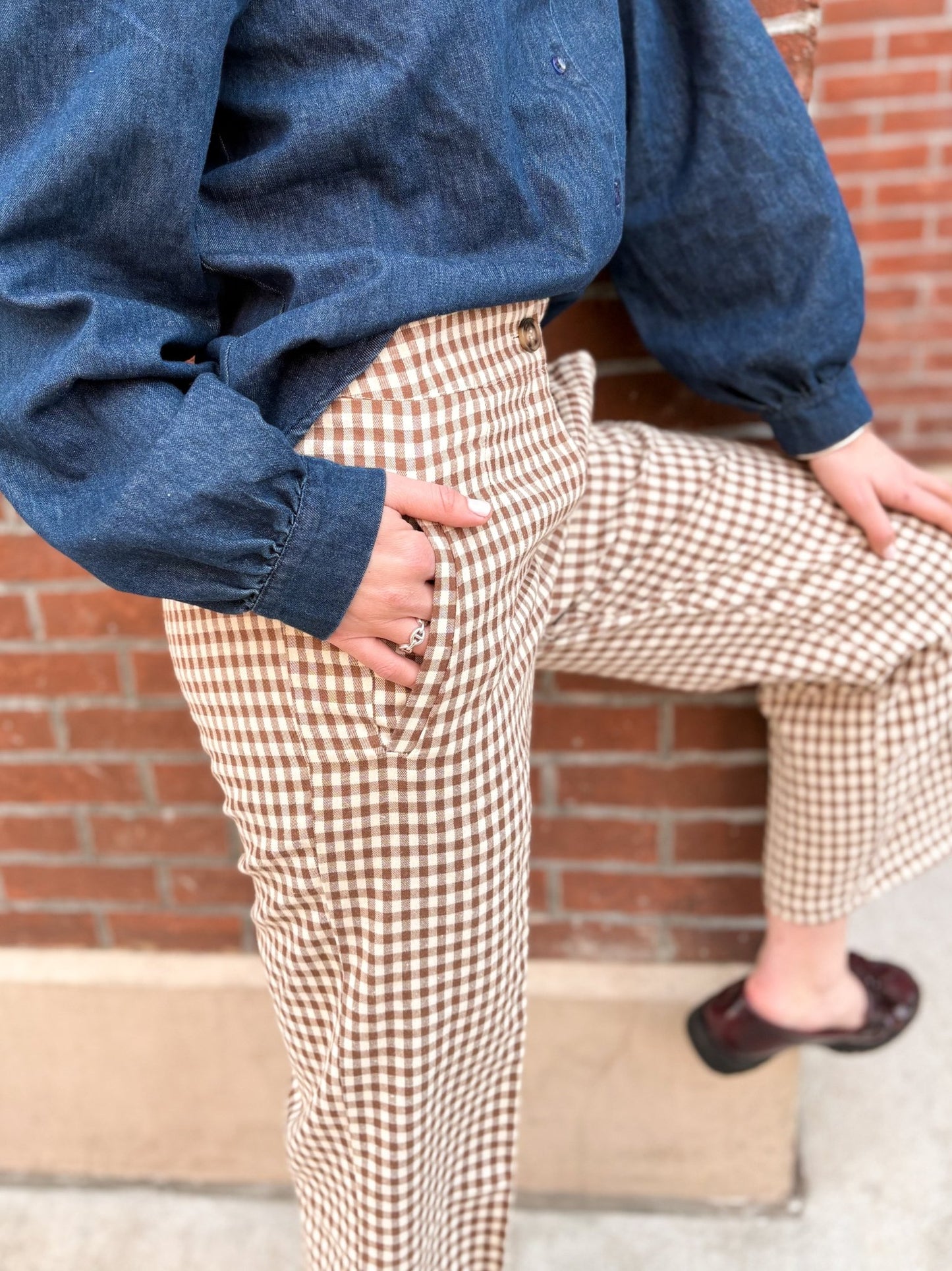 Pantalon vichy camel