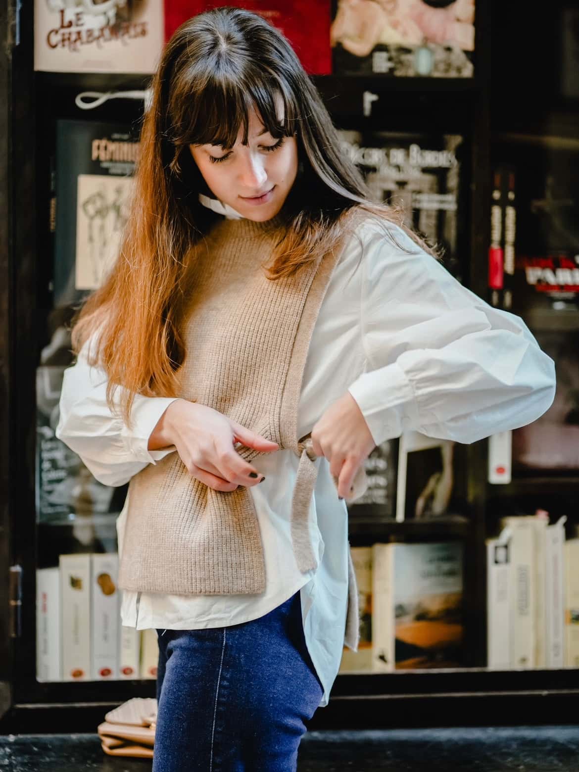 Pull plastron beige