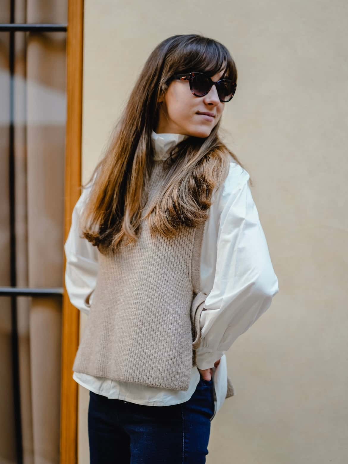 Pull plastron beige