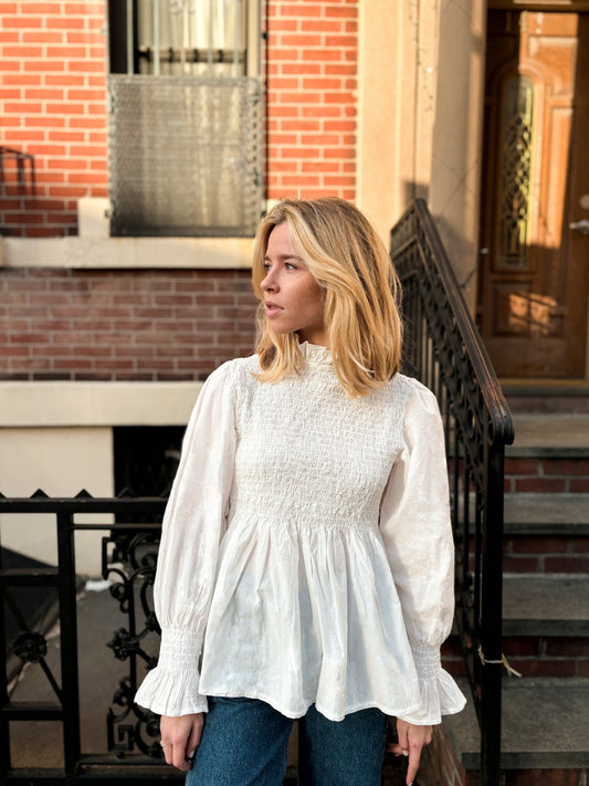 Blouse à smocks blanche